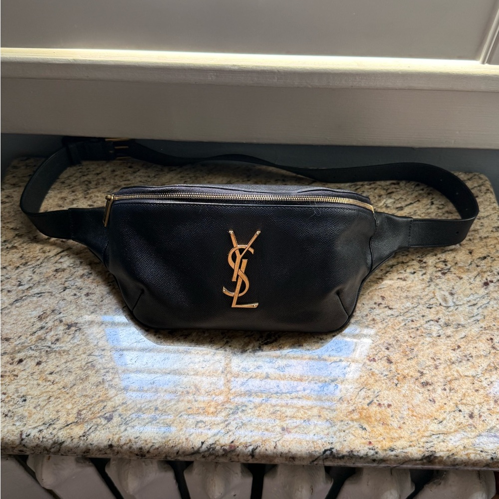 Yves Saint Laurent Black Belt Bag with Gold Hardware